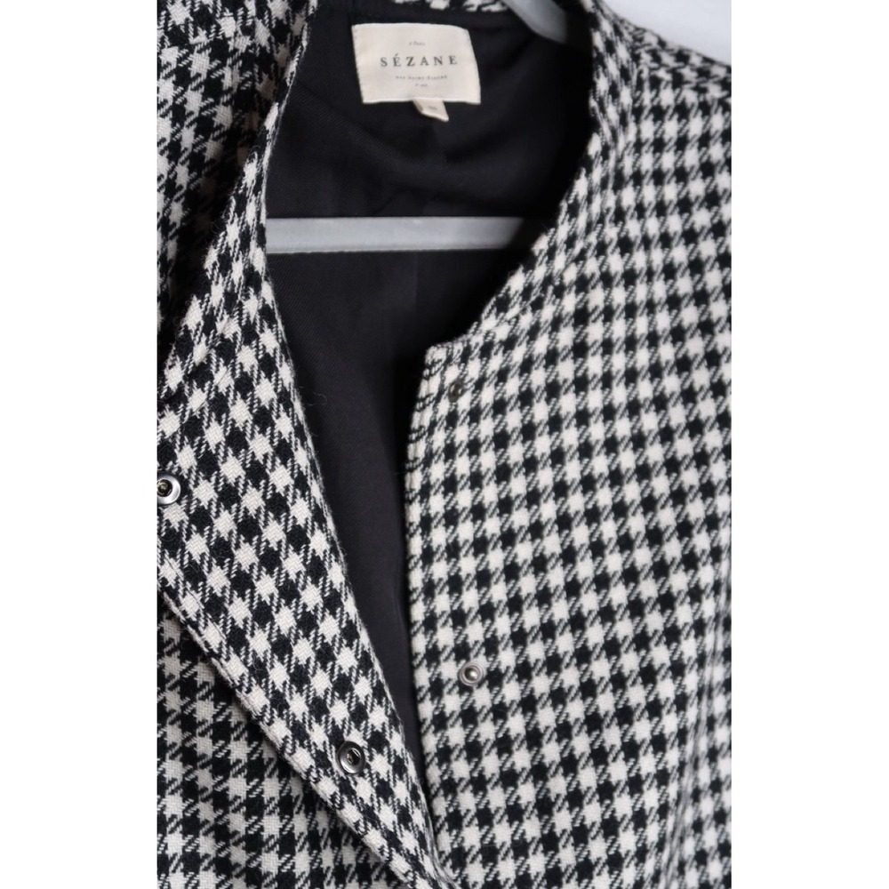 Sézane Houndstooth Wool Blend Snap Front Vest Jacket  Womens Sz US 14 46 EU EUC - Picture 6 of 12
